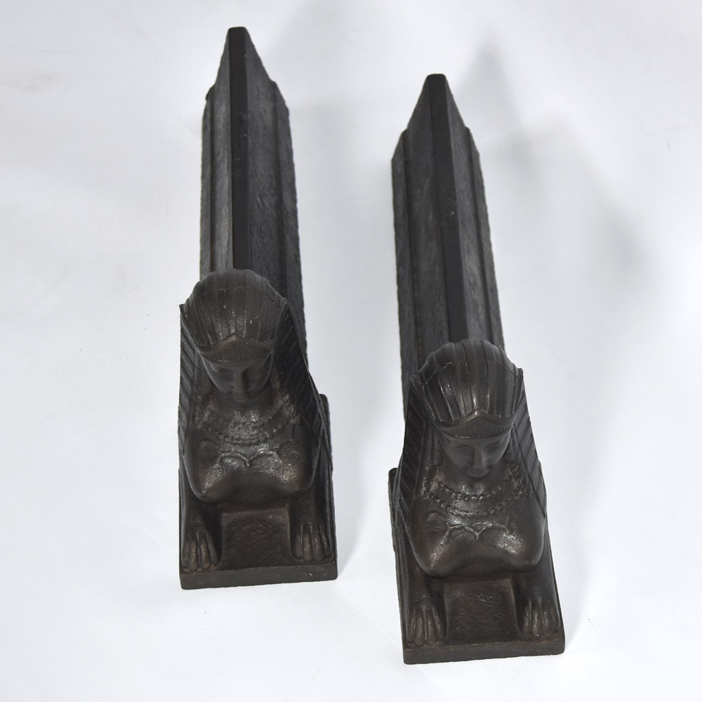 Cast Iron French Sphinx Form Firedogs Andirons