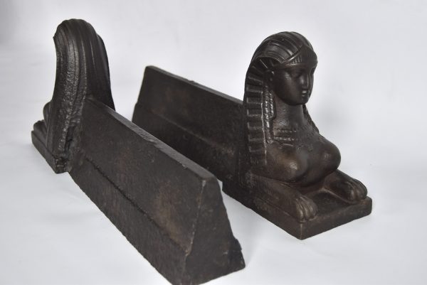 Cast Iron French Sphinx Form Firedogs Andirons