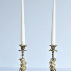 Vintage French Brass Cherub Candle Holders