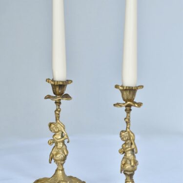 Vintage French Brass Cherub Candle Holders